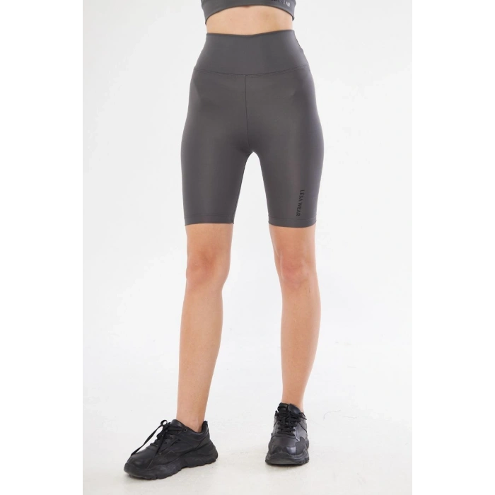 Yüksek Bel Biker Sporcu Şort - Füme