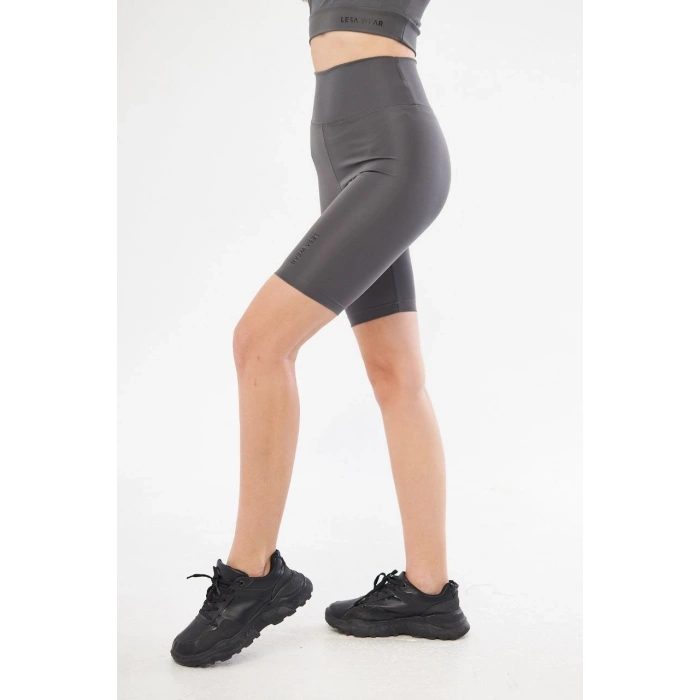 Yüksek Bel Biker Sporcu Şort - Füme