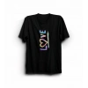 14 Şubat Sevgililer Günü Love Baskılı Oversize Bisiklet Yaka T-shirt - Siyah