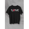 14 Şubat Sevgililer Günü Love Baskılı Oversize Bisiklet Yaka T-shirt - Siyah