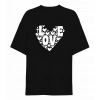 14 Şubat Sevgililer Günü Love Kalp Baskılı Oversize Bisiklet Yaka T-shirt - Siyah