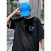 20/1 Penye Compack Bisiklet Yaka Kore tarzı sevimli ayı baskı Kısa Kol Erkek t-shirt - Siyah