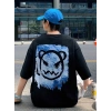 20/1 Penye Compack Bisiklet Yaka Kore tarzı sevimli ayı baskı Kısa Kol Erkek t-shirt - Siyah