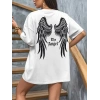 20/1 Penye Compack Dark Angel Baskılı Oversize Kısa Kol Yazlık T-shirt- Beyaz