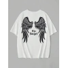 20/1 Penye Compack Dark Angel Baskılı Oversize Kısa Kol Yazlık T-shirt- Beyaz