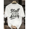 20/1 Penye Compack Start All Over Baskılı Oversize Bisiklet Yaka Kısa Kol Yazlık T-shirt - Beyaz