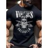 20/1 Penye Compack Vikings Valhalla Baskılı Oversize Bisiklet Yaka T-shirt - Siyah
