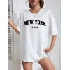 20/1 Penye CompackNew York Baskılı Oversize Kısa Kol Bisiklet Yaka T-shirt - Beyaz