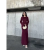 Acık Sırt Detaylı Maxi Uzun Boy Elbise- Bordo