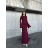 Acık Sırt Detaylı Maxi Uzun Boy Elbise- Bordo