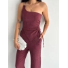 Asimetrik Crop Pantalon ikili Takım - Gül Kurusu