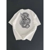 Baskılı Oversize Bisiklet Yaka T-shirt - Beyaz