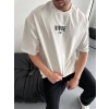 Baskılı Oversize Bisiklet Yaka T-shirt - Beyaz