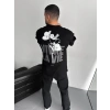 Baskılı Oversize Bisiklet Yaka T-shirt - Siyah