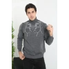 Erkek Yarım Bağazlı Kazak Baskılı Dokuma Triko - Antrasit