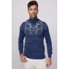 Erkek Yarım Bağazlı Kazak Baskılı Dokuma Triko - ndigo