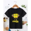 Bisiklet Yaka Kısa Kol Çocuk Baskılı T-Shirt - Siyah