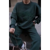 Bisiklet Yaka Nakış İşlemeli Üç İplik Sweat Takım - Yeşil