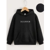 Çocuk Unisex Kapüşonlu Ön ve Arka Blessed Baskılı Sweatshirt - Siyah