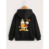 Çocuk Unisex Kapüşonlu Ön ve Arka Garfield Baskılı Sweatshirt - Siyah