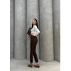 Dar paça kemerli kumaş pantolon kahve pt53