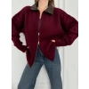 Deri Yakalı Pamuk dokulu Çift Taraflı Çalışan Fermuar Ceket - Bordo