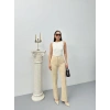 Düğmeli Palazzo pantolon bej p170091
