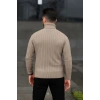 Erkek Balıkcı Yaka Bağazlı Triko Kazak Pamuklu Kalın Fitilli Dokuma, Regular Fit Uzun Kollu Kışlık Model - Bej
