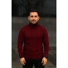 Erkek Balıkcı Yaka Bağazlı Triko Kazak Pamuklu Kalın Fitilli Dokuma, Regular Fit Uzun Kollu Kışlık Model - Bordo