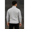 Erkek Balıkcı Yaka Bağazlı Triko Kazak Pamuklu Kalın Fitilli Dokuma, Regular Fit Uzun Kollu Kışlık Model - Gri
