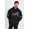 Erkek Baskılı Kapşonlu Üç iplik Oversize Sweatshirt - Siyah