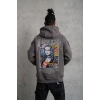 Erkek Baskılı Kapüşonlu ve Kanguru Cepli Sweat- Gri