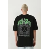 Erkek Baskılı T-Shirt Kısa Kol Bisiklet Yaka Rahat Kalıp Tişört  - Siyah