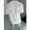Erkek Yıldırım Şimşek Baskılı T-Shirt Kısa Kol Bisiklet Yaka Tişört - Beyaz