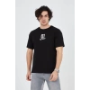Erkek Baskılı T-Shirt Kısa Kol Bisiklet Yaka Regular Fit Rahat Kalıp Günlük Tişört - Siyah