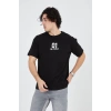 Erkek Baskılı T-Shirt Kısa Kol Bisiklet Yaka Regular Fit Rahat Kalıp Günlük Tişört - Siyah