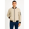 Erkek Bomber Mont Ceket – Fermuarlı, Kapitone İçi Astarlı, Su İtici Kumaş, Regular Fit, Uzun Kollu, Yandan Cepli, Bahar & Kış Rahat Günlük Stil - Bej
