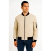 Erkek Bomber Mont Ceket – Fermuarlı, Kapitone İçi Astarlı, Su İtici Kumaş, Regular Fit, Uzun Kollu, Yandan Cepli, Bahar & Kış Rahat Günlük Stil - Bej