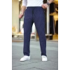 Erkek Cizgili Dokuma Krep Jogger Buggy Pantalon Rahat kalıp - Lacivert