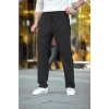 Erkek Cizgili Dokuma Krep Jogger Buggy Pantalon Rahat kalıp - Siyah