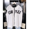 Erkek Complex Kolları Deri Kolej Oversize T-Shirt - Beyaz