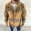 Erkek Desenli Düğmeli Polar Gömlek – Hardal Paisley Desen Yakalı, Uzun Kollu, Oversize Rahat Kalıp - Sarı