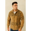 Erkek Desenli Düğmeli Polar Gömlek – Hardal Paisley Desen Yakalı, Uzun Kollu, Oversize Rahat Kalıp - Sarı