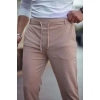 Erkek Diagonel Mikro dokulu Cepli Beli Lastilki Pantolon - Kahverengi