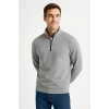 Erkek Dik Yaka Sweatshirt Dik Yaka Yarım Fermuarlı 3 İplik Şardonlu Pamuk Kumaş - Gri