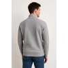 Erkek Dik Yaka Sweatshirt Dik Yaka Yarım Fermuarlı 3 İplik Şardonlu Pamuk Kumaş - Gri