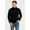 Erkek Dik Yaka Sweatshirt Dik Yaka Yarım Fermuarlı 3 İplik Şardonlu Pamuk Kumaş - Siyah
