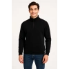 Erkek Dik Yaka Sweatshirt Dik Yaka Yarım Fermuarlı 3 İplik Şardonlu Pamuk Kumaş - Siyah
