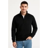 Erkek Dik Yaka Sweatshirt Dik Yaka Yarım Fermuarlı 3 İplik Şardonlu Pamuk Kumaş - Siyah