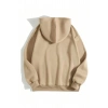 Erkek Düz Kapüşonlu Sweat - Bej